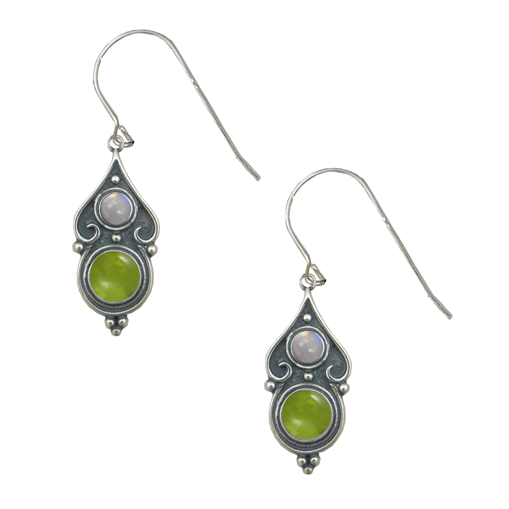 Sterling Silver Designer Post Stud Earrings With Peridot And Rainbow Moonstone